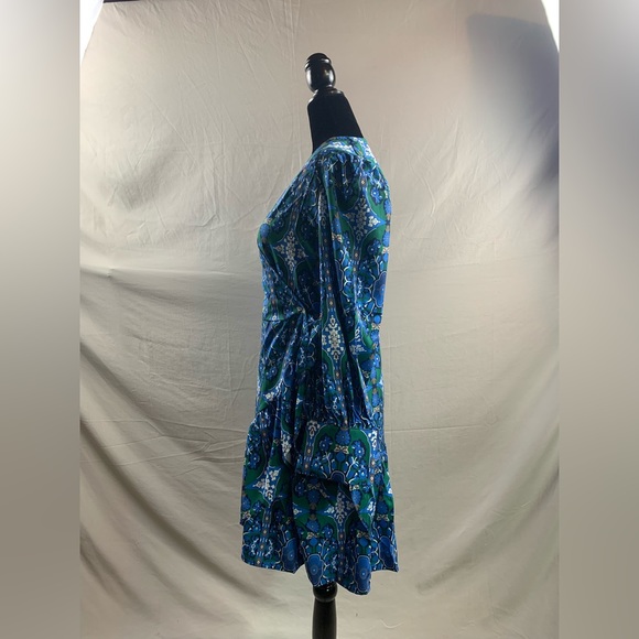 Boho Floral Print Knot Side Ruffle Hem Wrap Dress - Picture 8 of 9